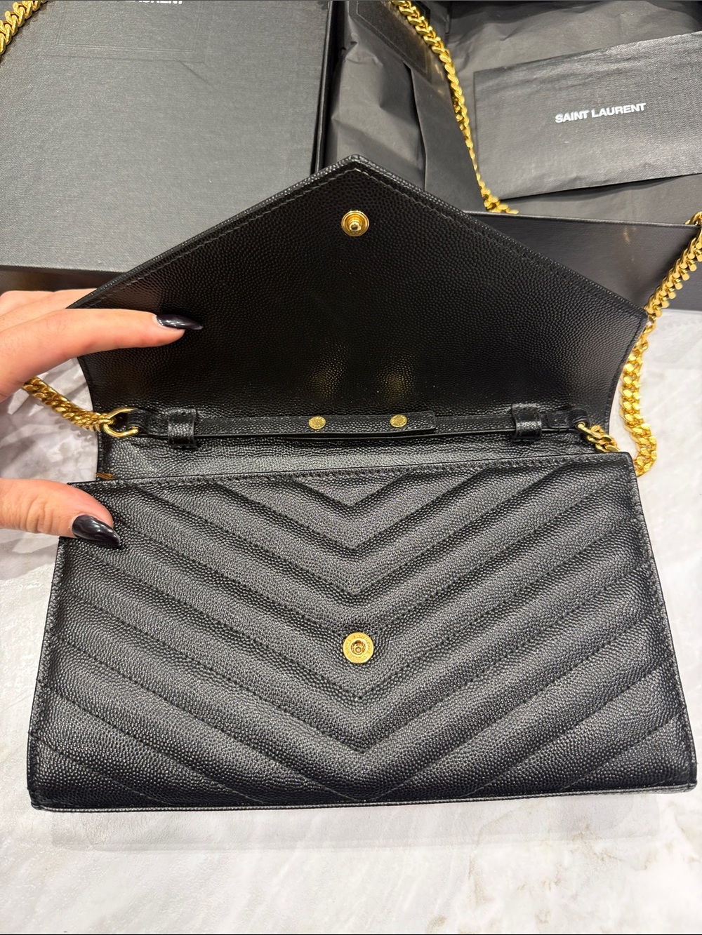 Saint Laurent Black Quilted Leather Chain Crossbody with Gold YSL Logo - Picture 3 of 8